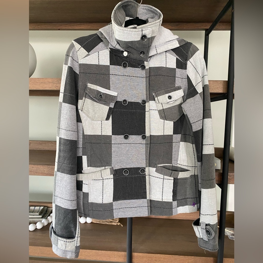 Hurley Gray and Black Plaid Jacket
